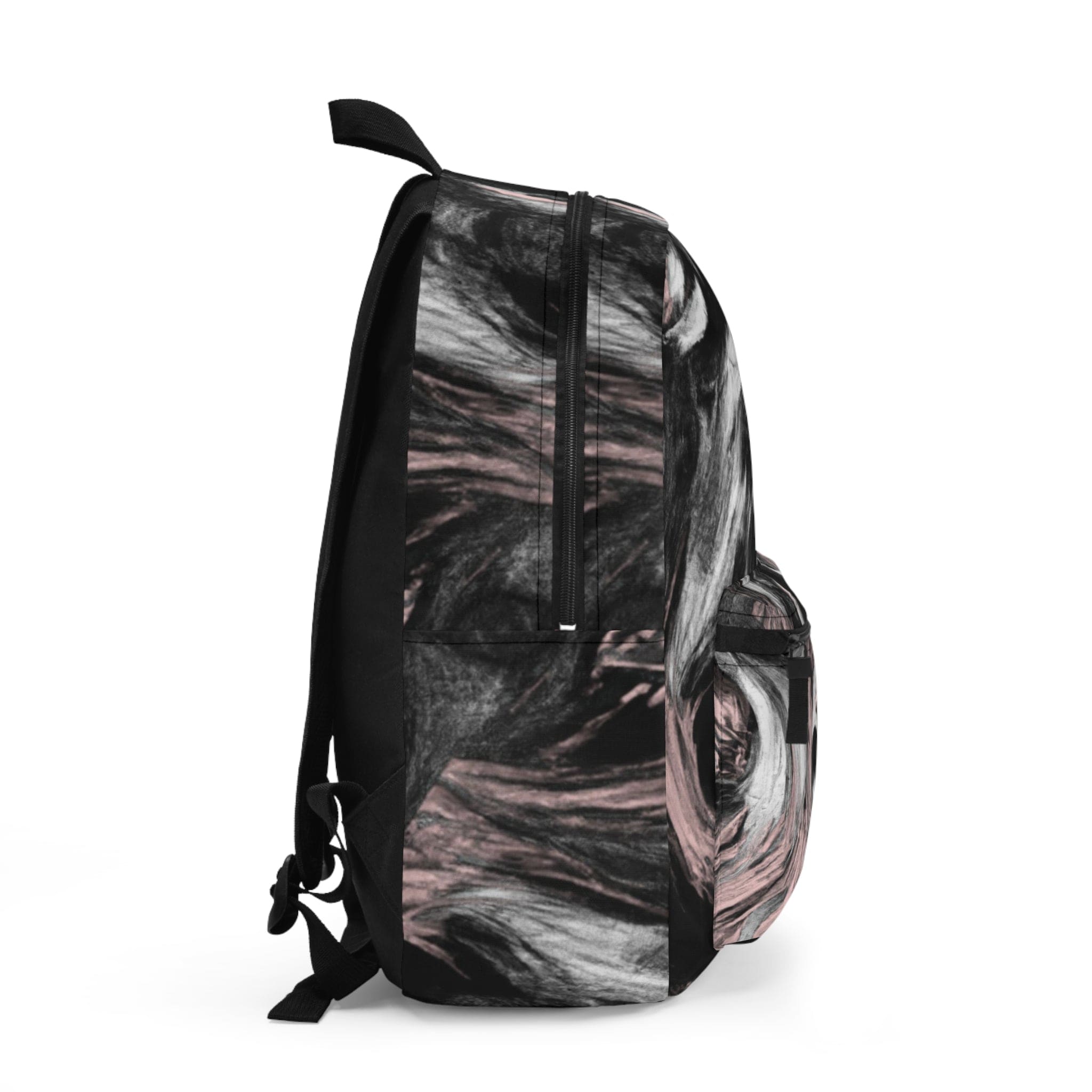 Backpack - Large Water-resistant Bag - Black Pink White Abstract Pattern-1