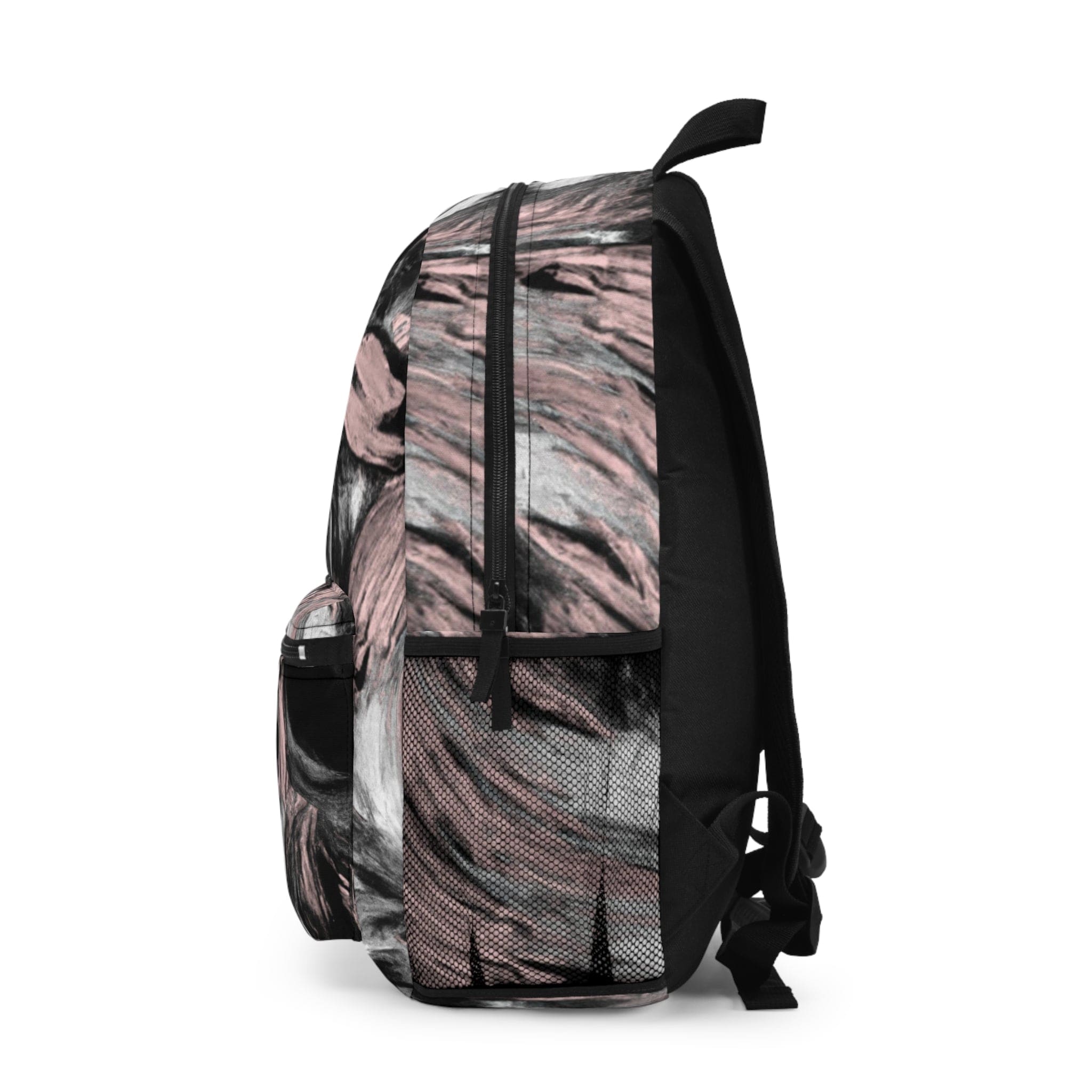 Backpack - Large Water-resistant Bag - Black Pink White Abstract Pattern-2