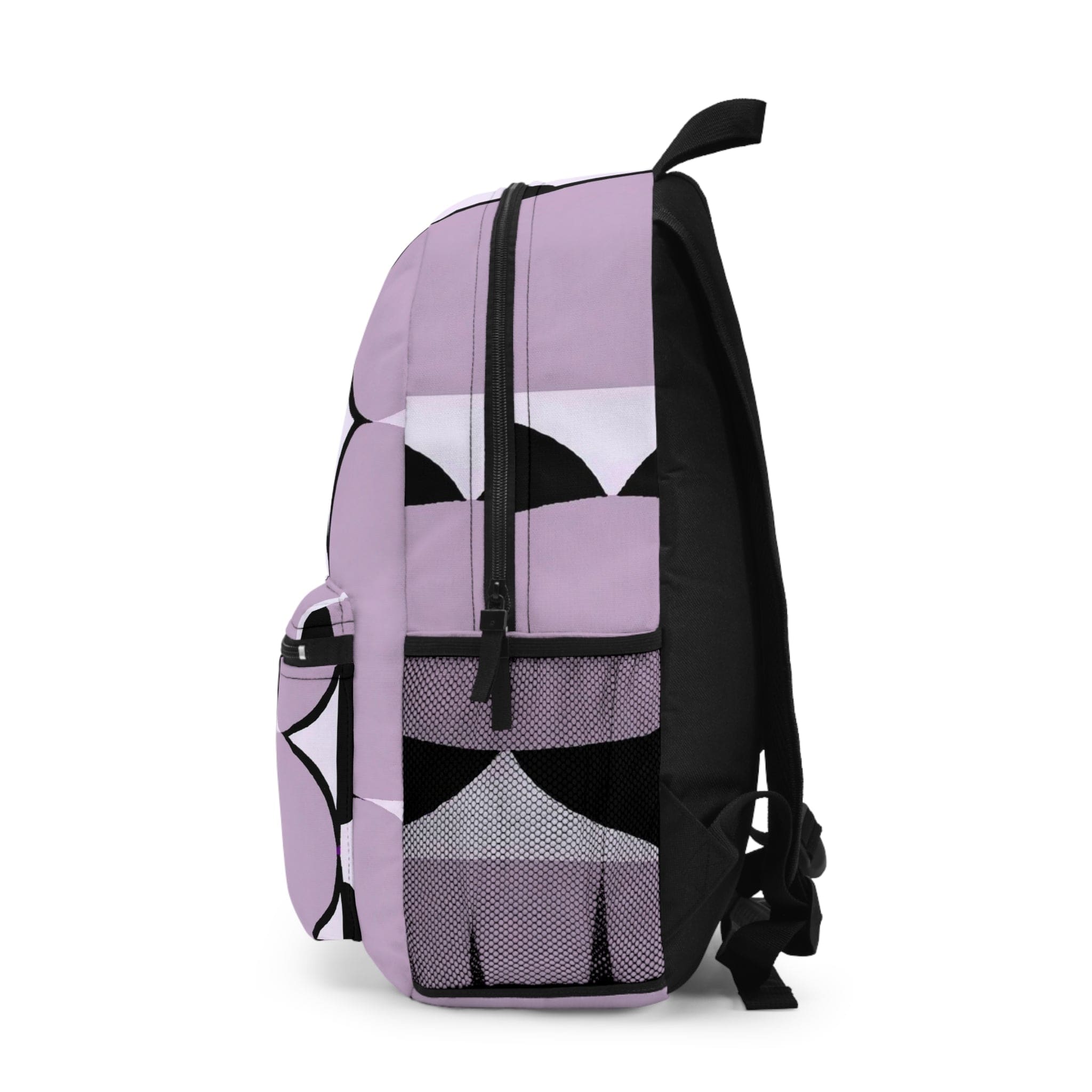 Backpack - Large Water-resistant Bag - Geometric Lavender and Black Pattern-2