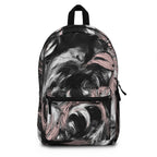 Backpack - Large Water-resistant Bag - Black Pink White Abstract Pattern-0