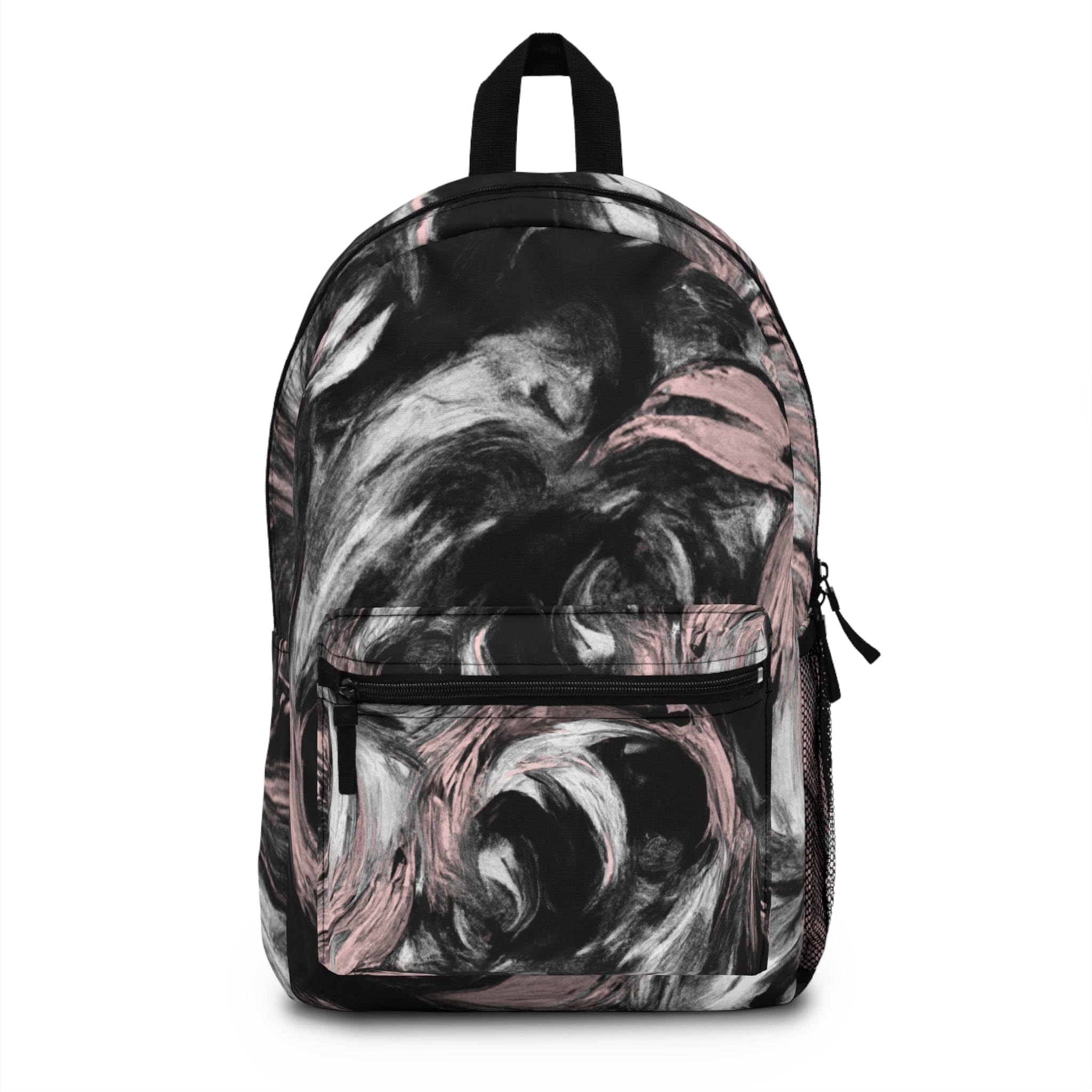 Backpack - Large Water-resistant Bag - Black Pink White Abstract Pattern-0