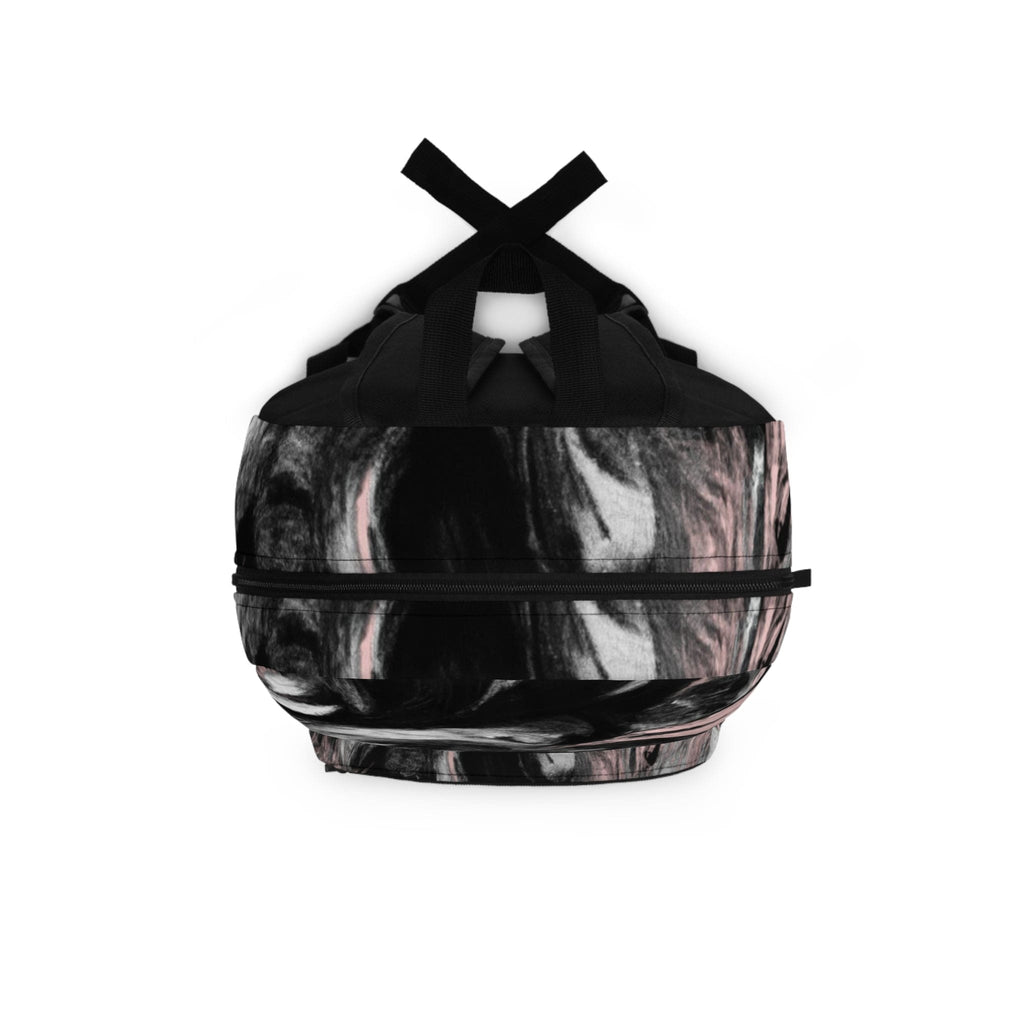 Backpack - Large Water-resistant Bag - Black Pink White Abstract Pattern-3