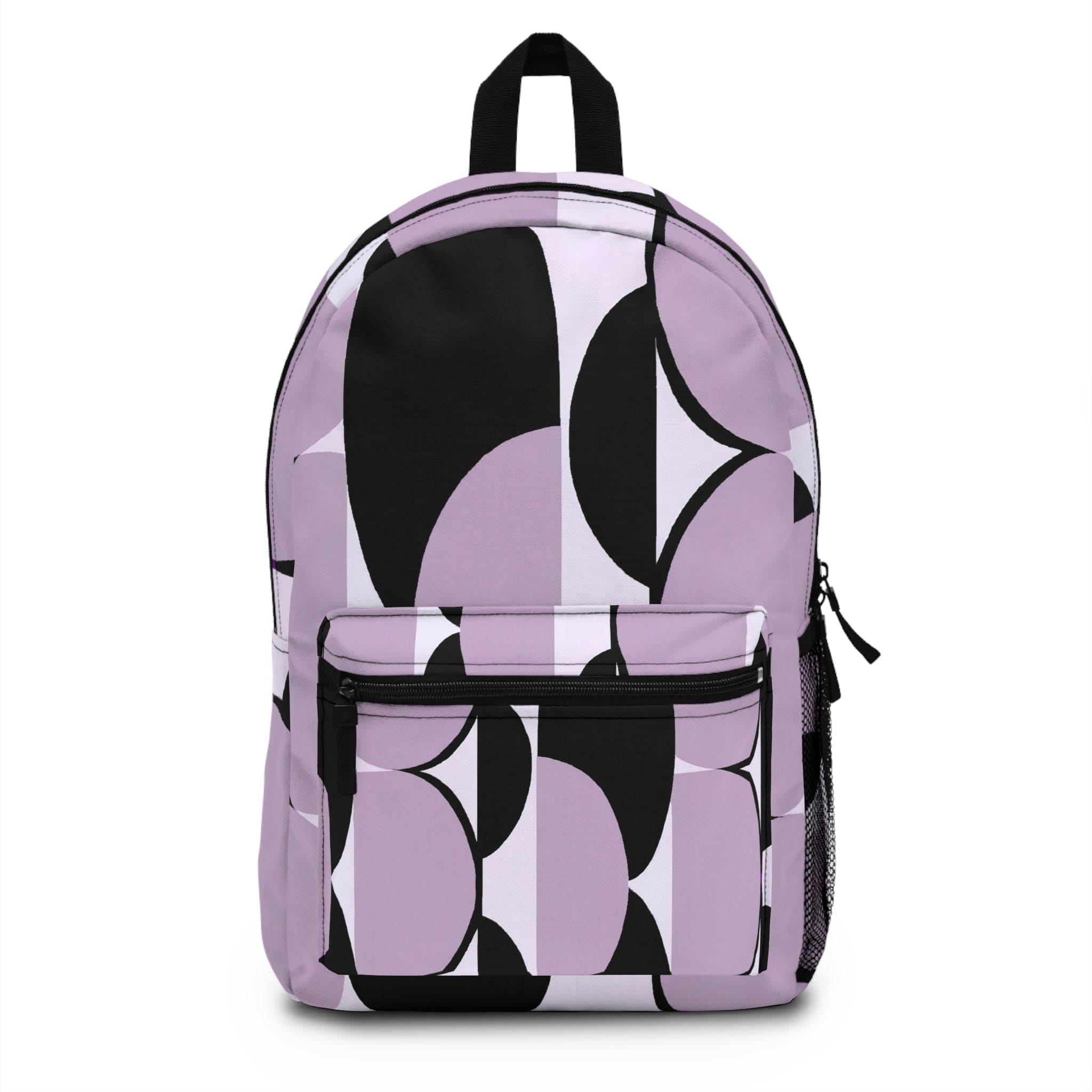 Backpack - Large Water-resistant Bag - Geometric Lavender and Black Pattern-0